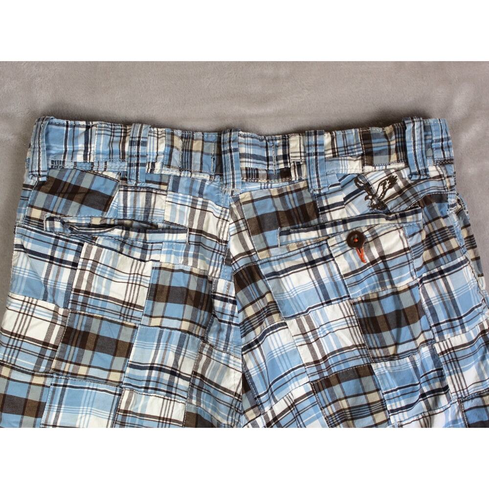 American Eagle Y2K Shorts Mens 33 Blue Patchwork Madras Plaid Preppy Coastal - Picture 7 of 7